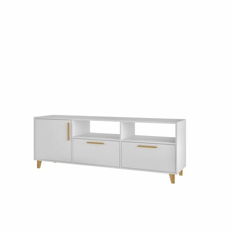 DESIGNED TO FURNISH Mid-Century - Modern Herald TV Stand with 6 Shelves in White, 24.61 x 53.15 x 13.98 in. DE2616427